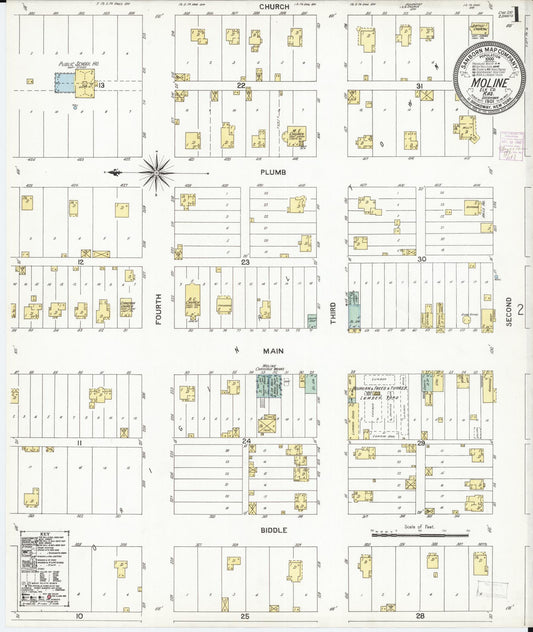 Sanborn Fire Insurance Map from Moline, Elk County, Kansas (1901), Sheet #0001 - Complete Map Set gallery image, historic Sanborn map, vintage wall art, Kansas Kansas