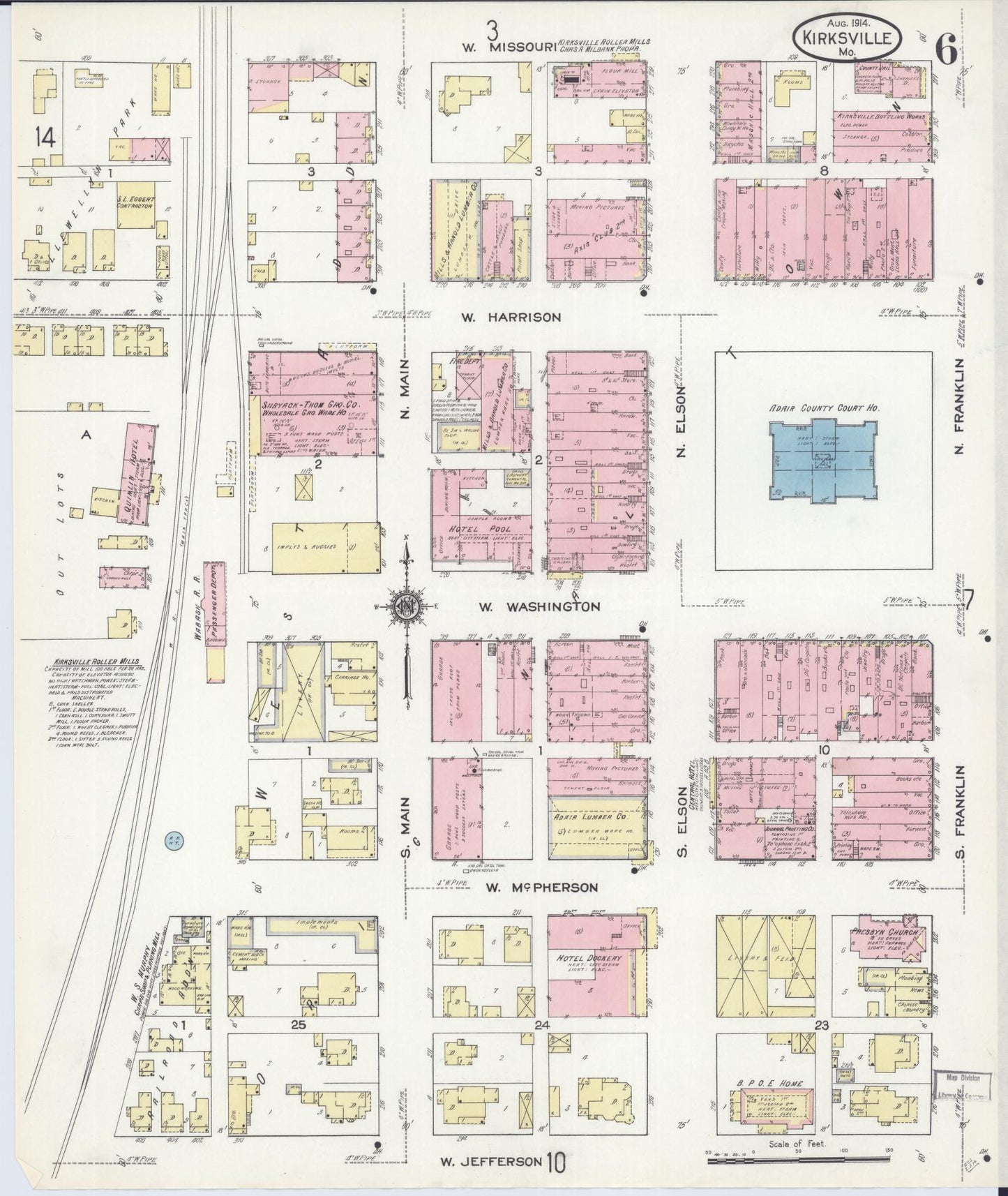 Sanborn Fire Insurance Map from Kirksville, Adair County, Missouri (1914), Sheet #0006 - Complete Map Set gallery image, historic Sanborn map, vintage wall art, Missouri Missouri