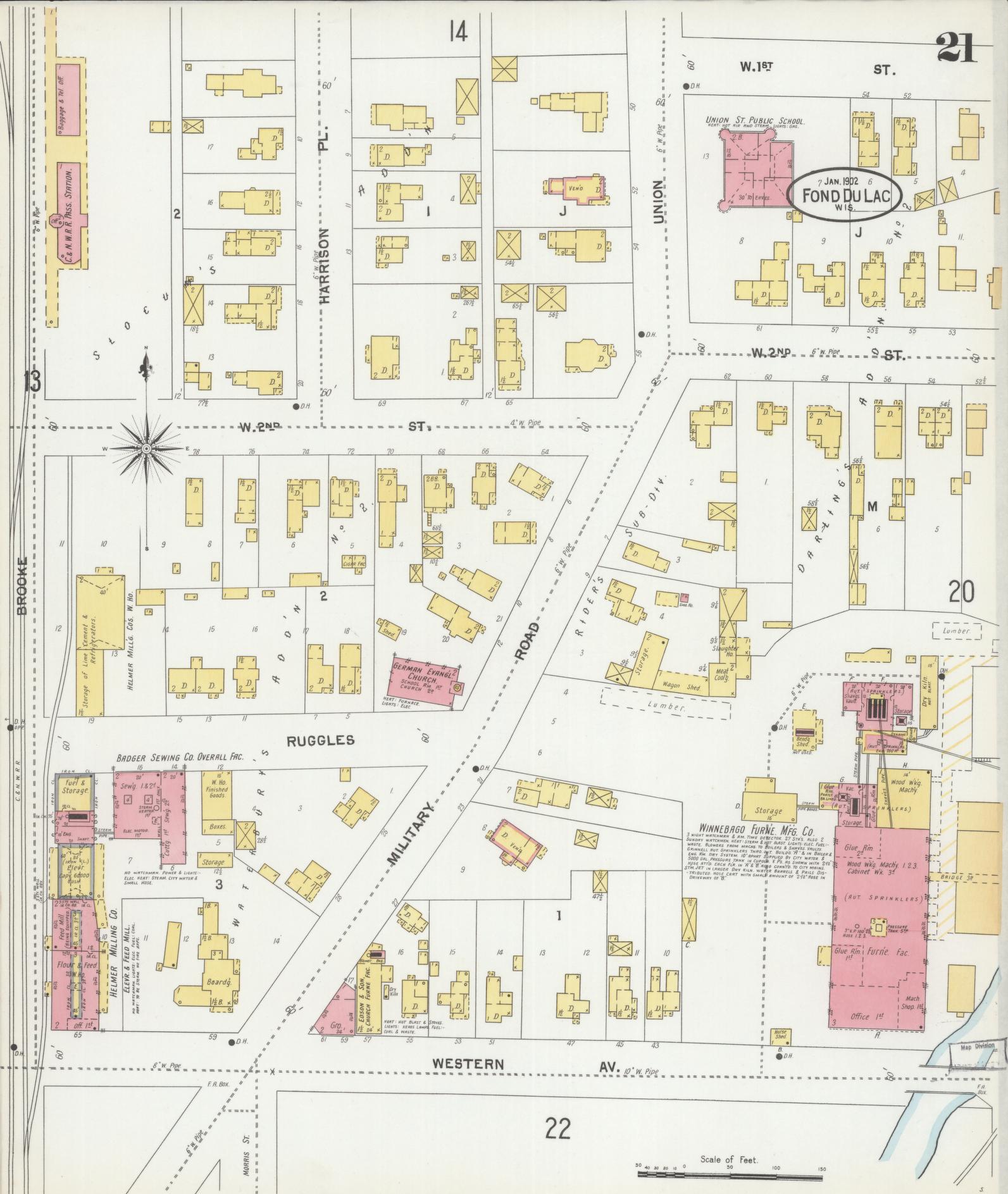 Sanborn Fire Insurance Map from Fond du Lac, Fond du Lac County, Wisconsin (1902), Sheet #0021 - Historic Sanborn Fire Insurance Map Print, vintage old map wall art, antique decor, genealogy gift, Wisconsin Wisconsin map