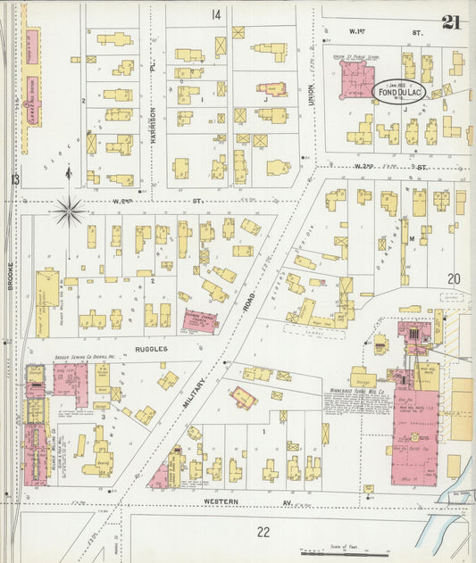 Sanborn Fire Insurance Map from Fond du Lac, Fond du Lac County, Wisconsin (1902), Sheet #0021 - Historic Sanborn Fire Insurance Map Print, vintage old map wall art, antique decor, genealogy gift, Wisconsin Wisconsin map