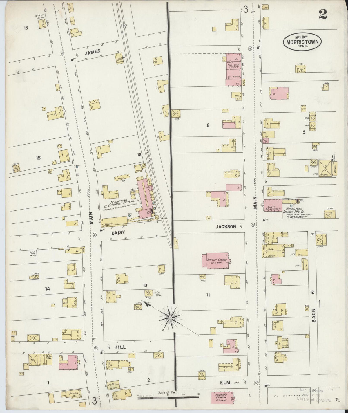 Sanborn Fire Insurance Map from Morristown, Hamblen County, Tennessee (1897), Sheet #0002 - Complete Map Set gallery image, historic Sanborn map, vintage wall art, Tennessee Tennessee