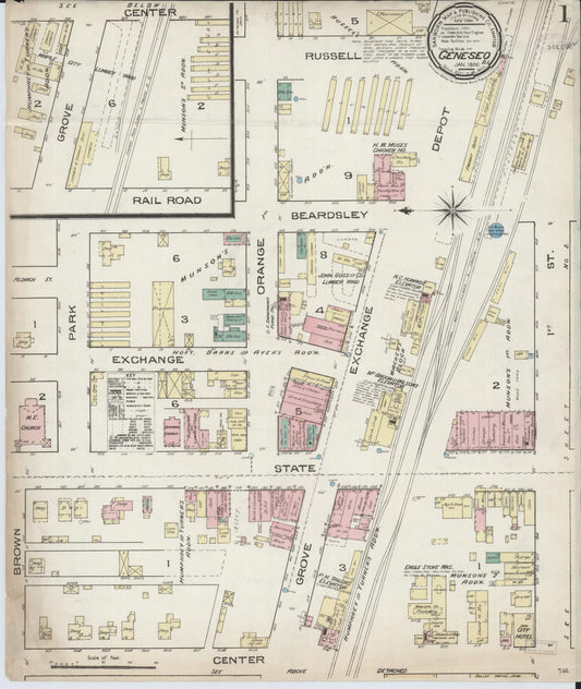 Sanborn Fire Insurance Map from Geneseo, Henry County, Illinois (1886), Sheet #0001 - Complete Map Set gallery image, historic Sanborn map, vintage wall art, Illinois Illinois