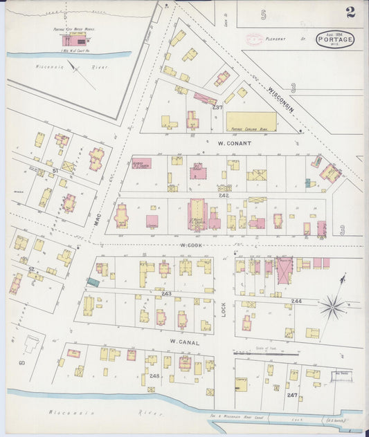 Sanborn Fire Insurance Map from Portage, Columbia County, Wisconsin (1894), Sheet #0002 - Historic Sanborn Fire Insurance Map Print, vintage old map wall art, antique decor, genealogy gift, Wisconsin Wisconsin map