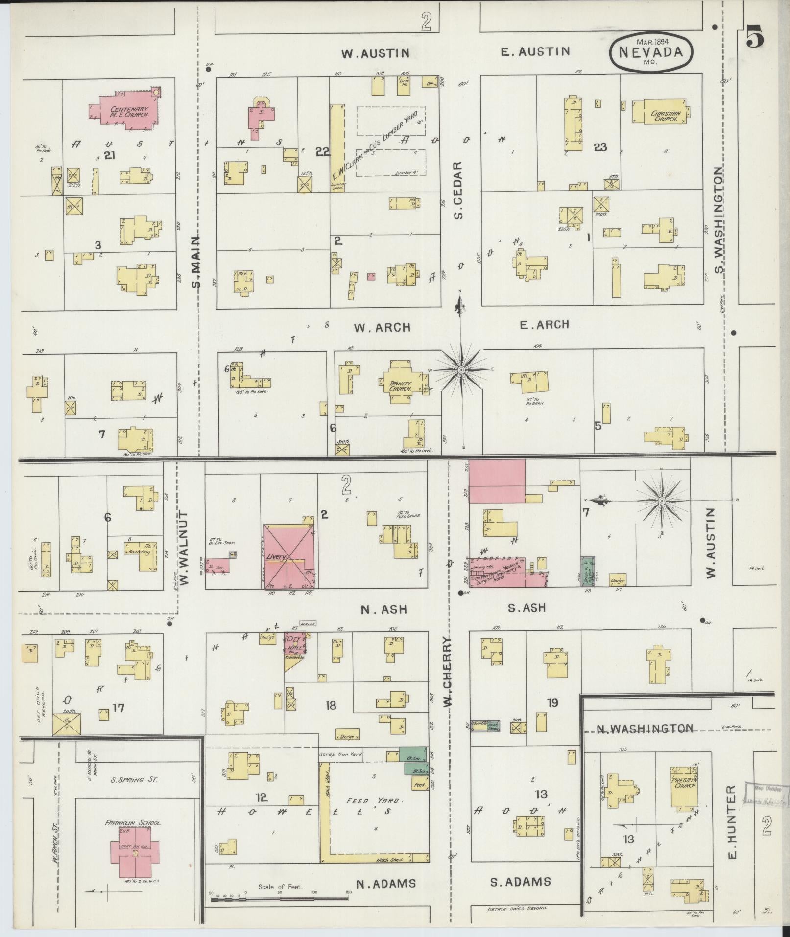 Sanborn Fire Insurance Map from Nevada, Vernon County, Missouri (1894), Sheet #0005 - Complete Map Set gallery image, historic Sanborn map, vintage wall art, Nevada Nevada