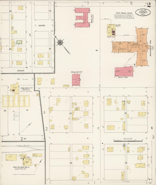 Sanborn Fire Insurance Map from Cheney, Spokane County, Washington (1916), Sheet #0002 - Historic Sanborn Fire Insurance Map Print, vintage old map wall art, antique decor, genealogy gift, Washington Washington map
