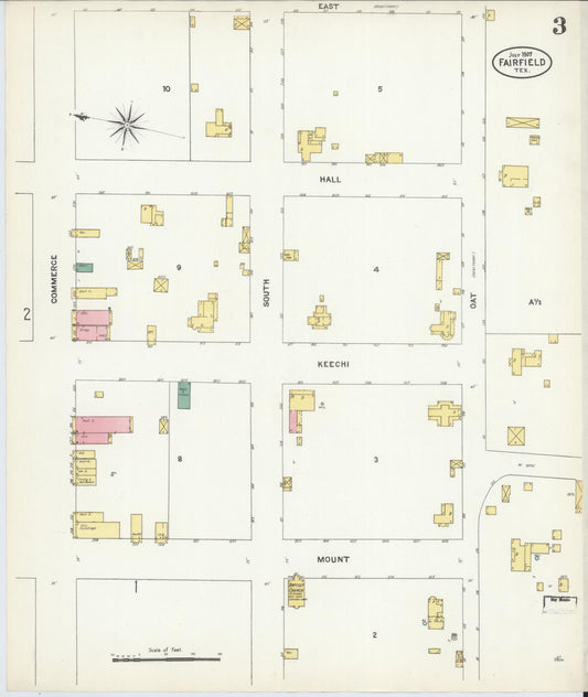 Sanborn Fire Insurance Map from Fairfield, Freestone County, Texas (1907), Sheet #0003 - Historic Sanborn Fire Insurance Map Print, vintage old map wall art, antique decor, genealogy gift, Texas Texas map