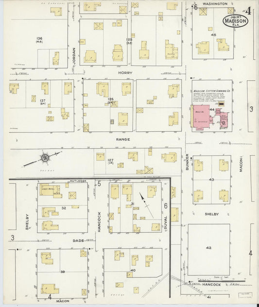 Sanborn Fire Insurance Map from Madison, Madison County, Florida (1917), Sheet #0004 - Historic Sanborn Fire Insurance Map Print, vintage old map wall art, antique decor, genealogy gift, Florida Florida map