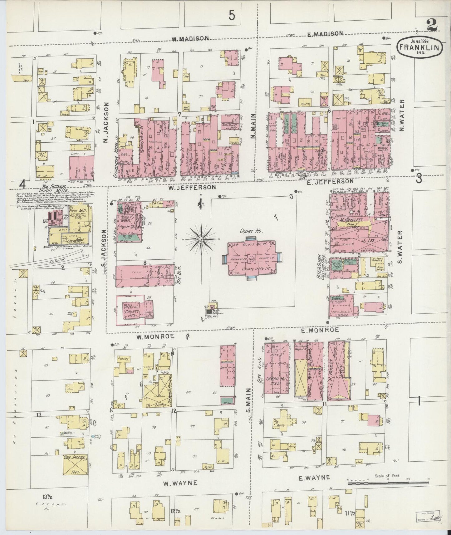 Sanborn Fire Insurance Map from Franklin, Johnson County, Indiana (1896), Sheet #0002 - Complete Map Set gallery image, historic Sanborn map, vintage wall art, Indiana Indiana