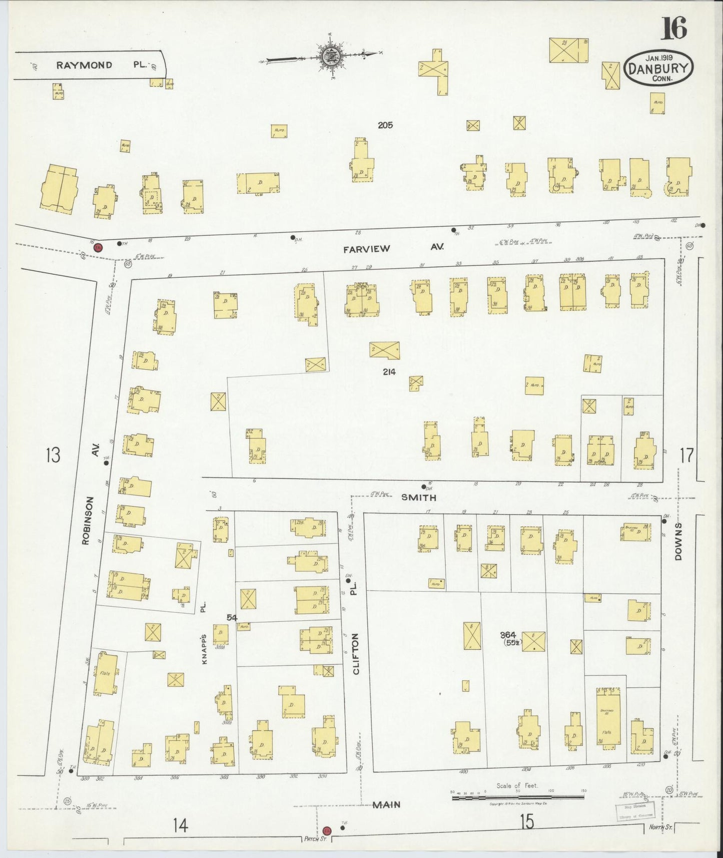 Sanborn Fire Insurance Map from Danbury, Fairfield County, Connecticut (1919), Sheet #0016 - Complete Map Set gallery image, historic Sanborn map, vintage wall art, Connecticut Connecticut