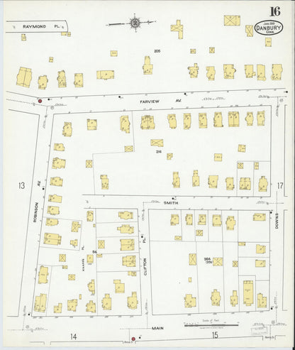 Sanborn Fire Insurance Map from Danbury, Fairfield County, Connecticut (1919), Sheet #0016 - Complete Map Set gallery image, historic Sanborn map, vintage wall art, Connecticut Connecticut