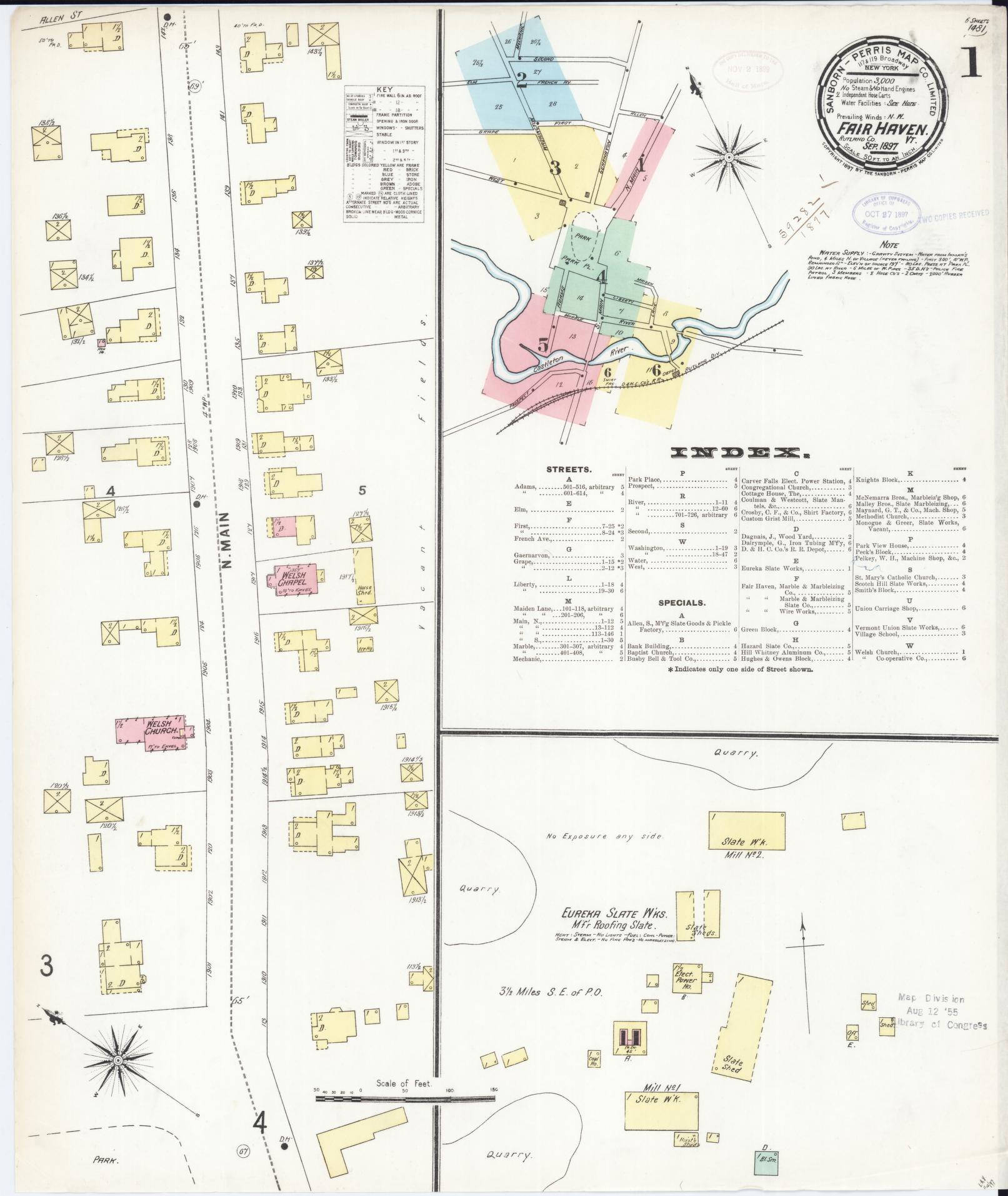 Sanborn Fire Insurance Map from Fair Haven, Rutland County, Vermont. (1897) – Historic Sanborn Fire Insurance Map Print