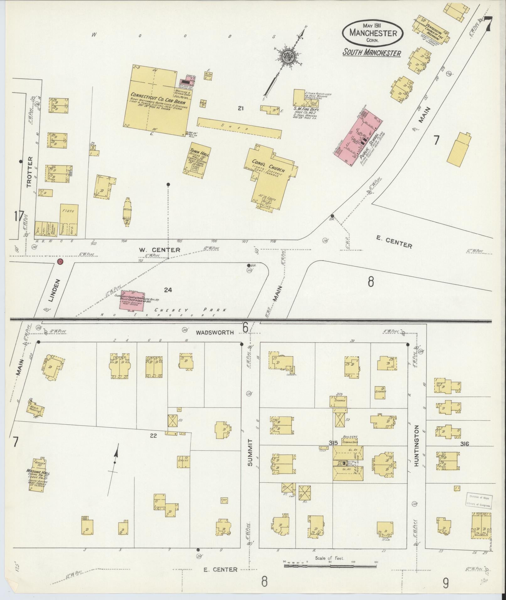 Sanborn Fire Insurance Map from Manchester, Hartford County, Connecticut (1911), Sheet #0007 - Complete Map Set gallery image, historic Sanborn map, vintage wall art, Connecticut Connecticut