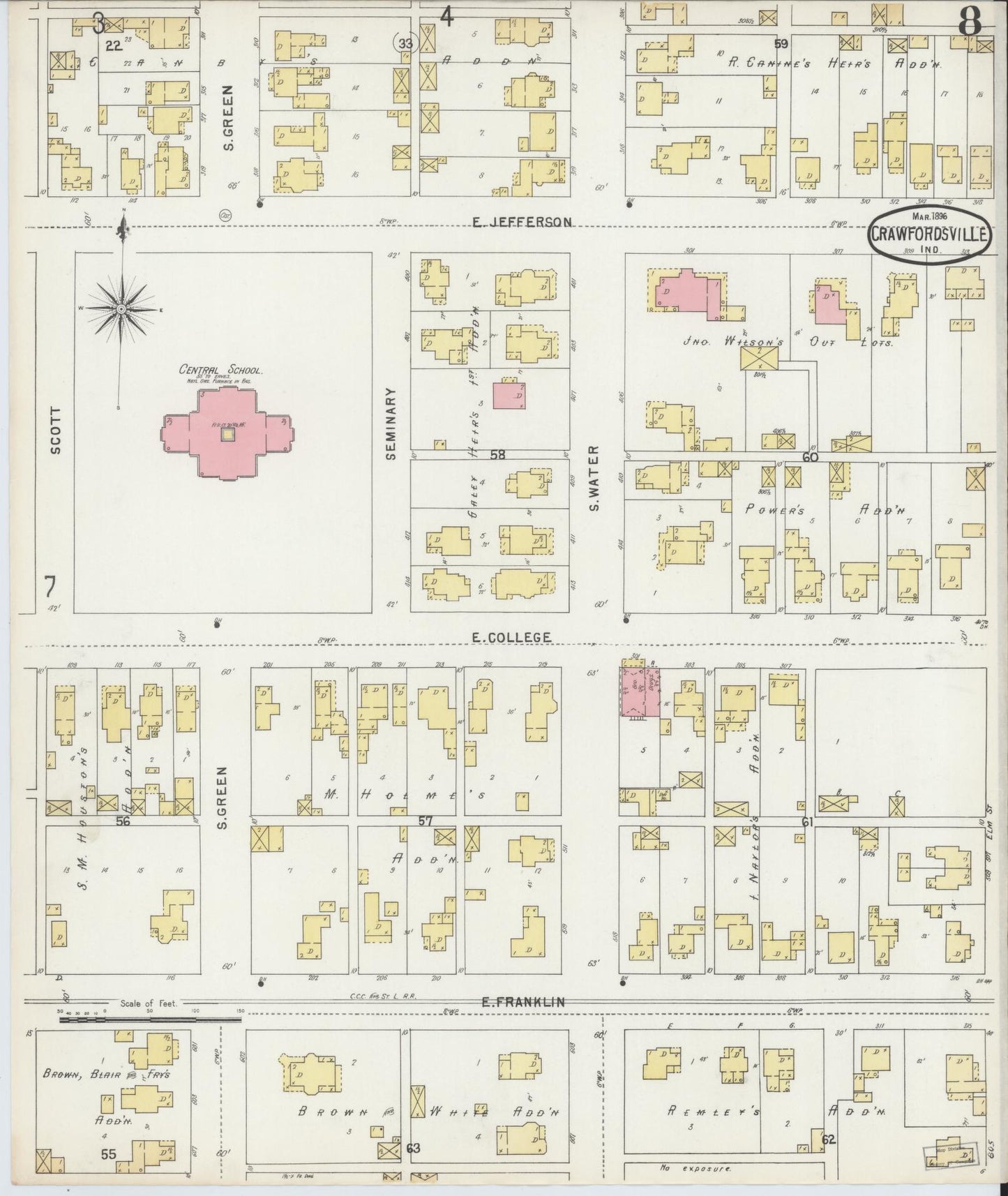 Sanborn Fire Insurance Map from Crawfordsville, Montgomery County, Indiana (1896), Sheet #0008 - Complete Map Set gallery image, historic Sanborn map, vintage wall art, Indiana Indiana