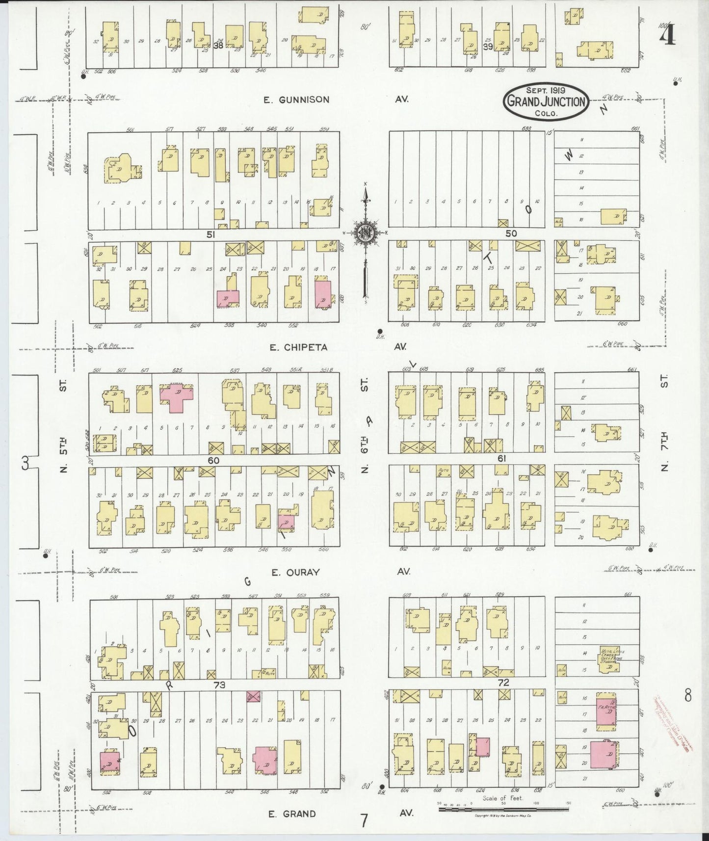 Sanborn Fire Insurance Map from Grand Junction, Mesa County, Colorado (1919), Sheet #0004 - Complete Map Set gallery image, historic Sanborn map, vintage wall art, Colorado Colorado