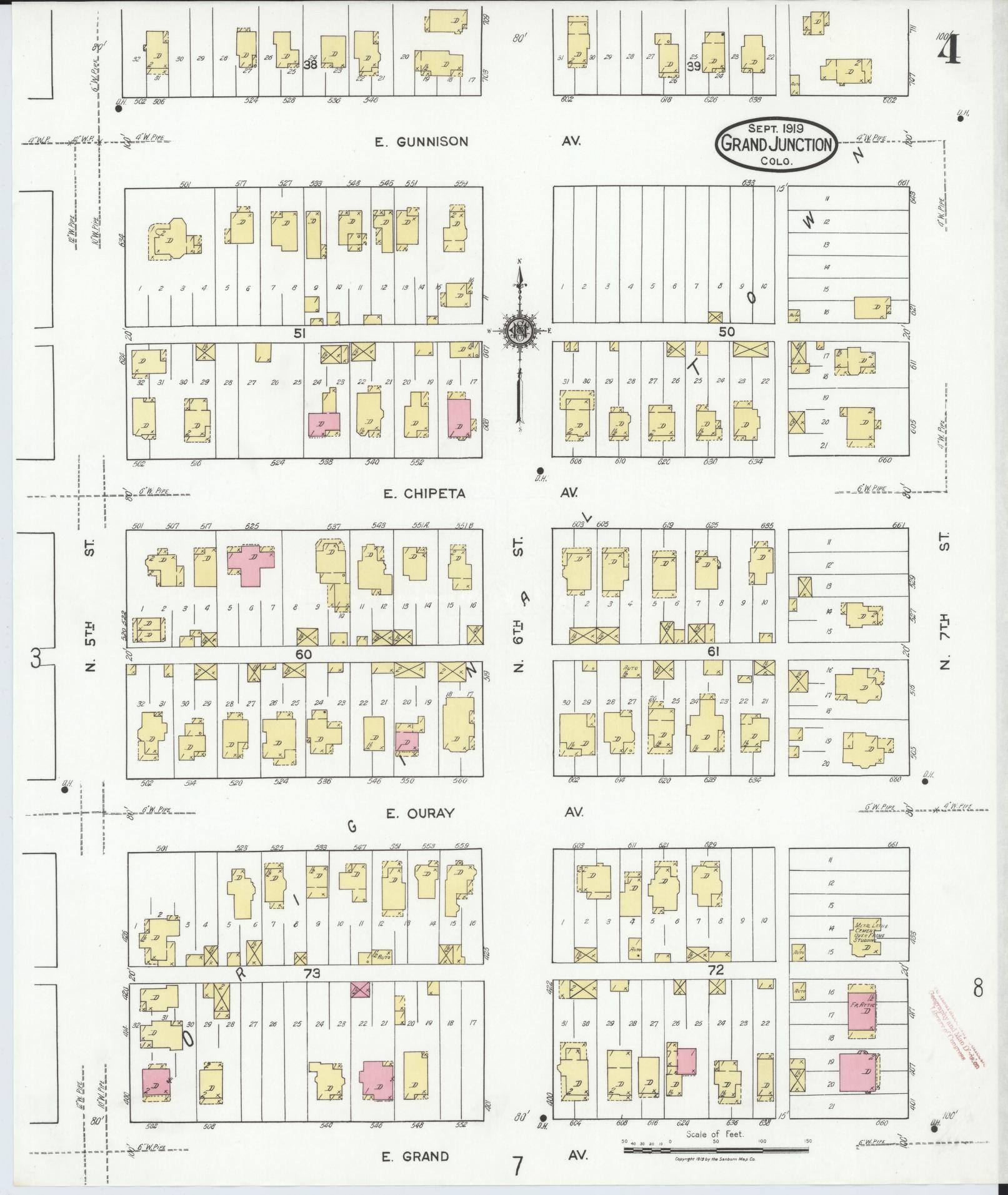 Sanborn Fire Insurance Map from Grand Junction, Mesa County, Colorado (1919), Sheet #0004 - Complete Map Set gallery image, historic Sanborn map, vintage wall art, Colorado Colorado