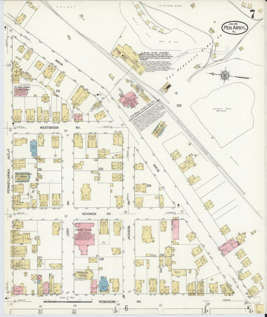 Sanborn Fire Insurance Map from Pen Argyl, Northampton County, Pennsylvania (1912), Sheet #0007 - Historic Sanborn Fire Insurance Map Print, vintage old map wall art, antique decor, genealogy gift, Pennsylvania Pennsylvania map