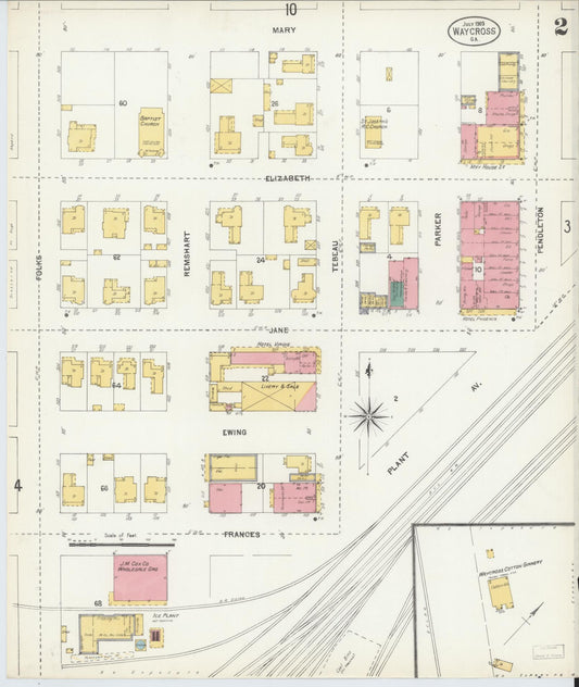 Sanborn Fire Insurance Map from Waycross, Ware County, Georgia (1903), Sheet #0002 - Historic Sanborn Fire Insurance Map Print, vintage old map wall art, antique decor, genealogy gift, Georgia Georgia map