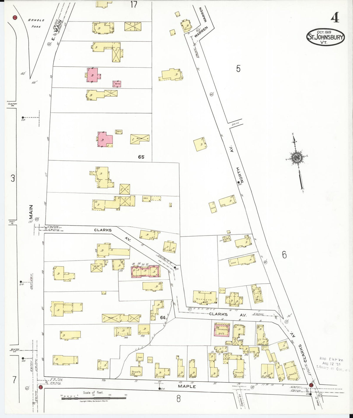 Sanborn Fire Insurance Map from Saint Johnsbury, Caledonia County, Vermont (1919), Sheet #0004 - Historic Sanborn Fire Insurance Map Print, vintage old map wall art, antique decor, genealogy gift, Vermont Vermont map