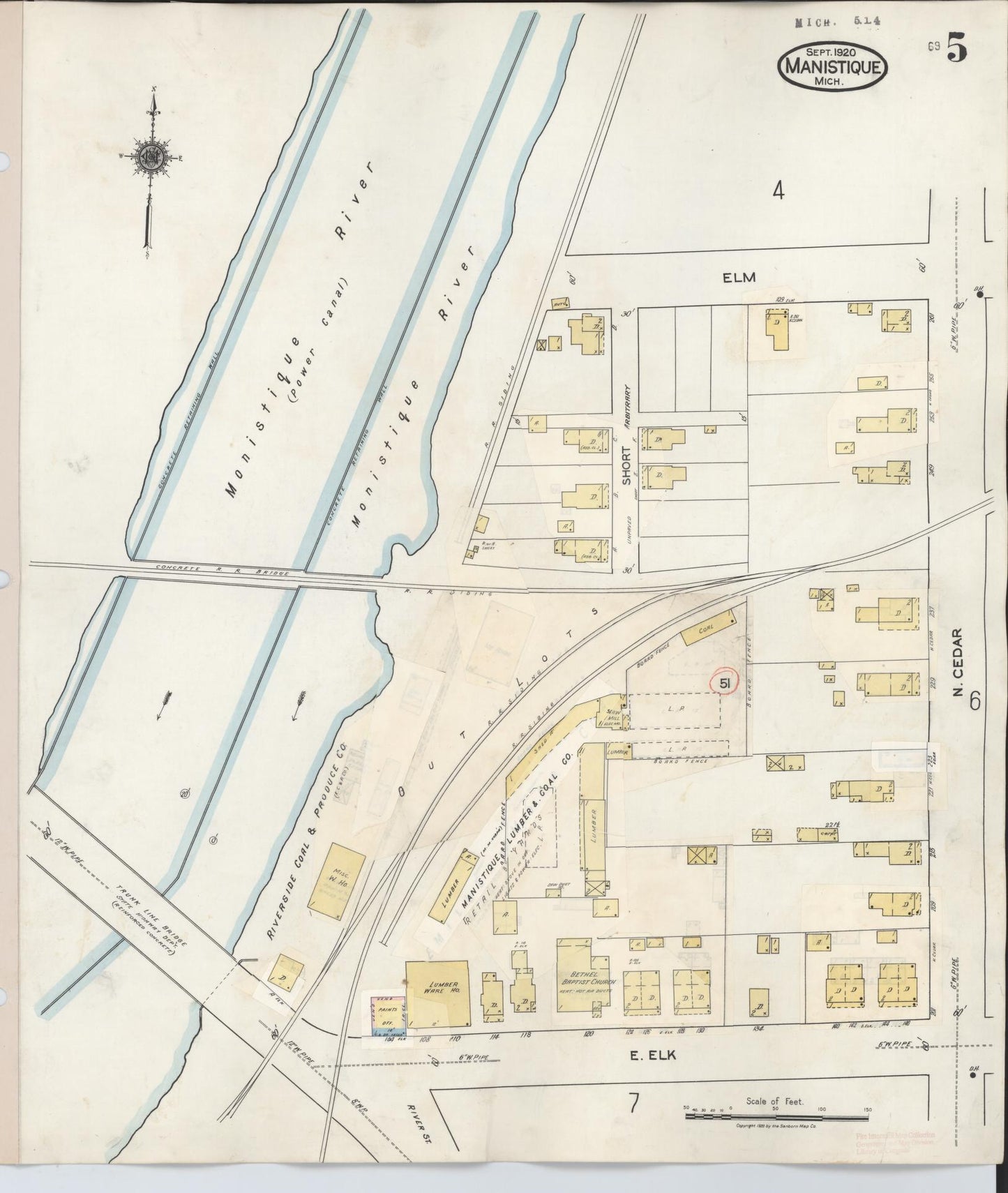 Sanborn Fire Insurance Map from Manistique, Schoolcraft County, Michigan (1950), Sheet #0005 - Complete Map Set gallery image, historic Sanborn map, vintage wall art, Michigan Michigan