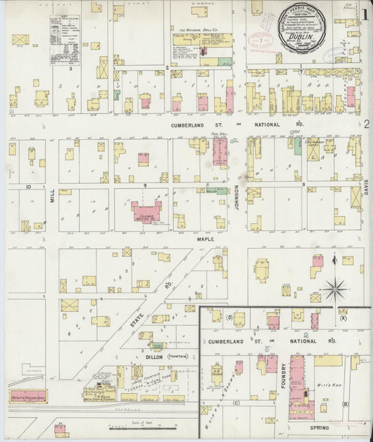Sanborn Fire Insurance Map from Dublin, Wayne County, Indiana (1898), Sheet #0001 - Historic Sanborn Fire Insurance Map Print, vintage old map wall art, antique decor, genealogy gift, Indiana Indiana map