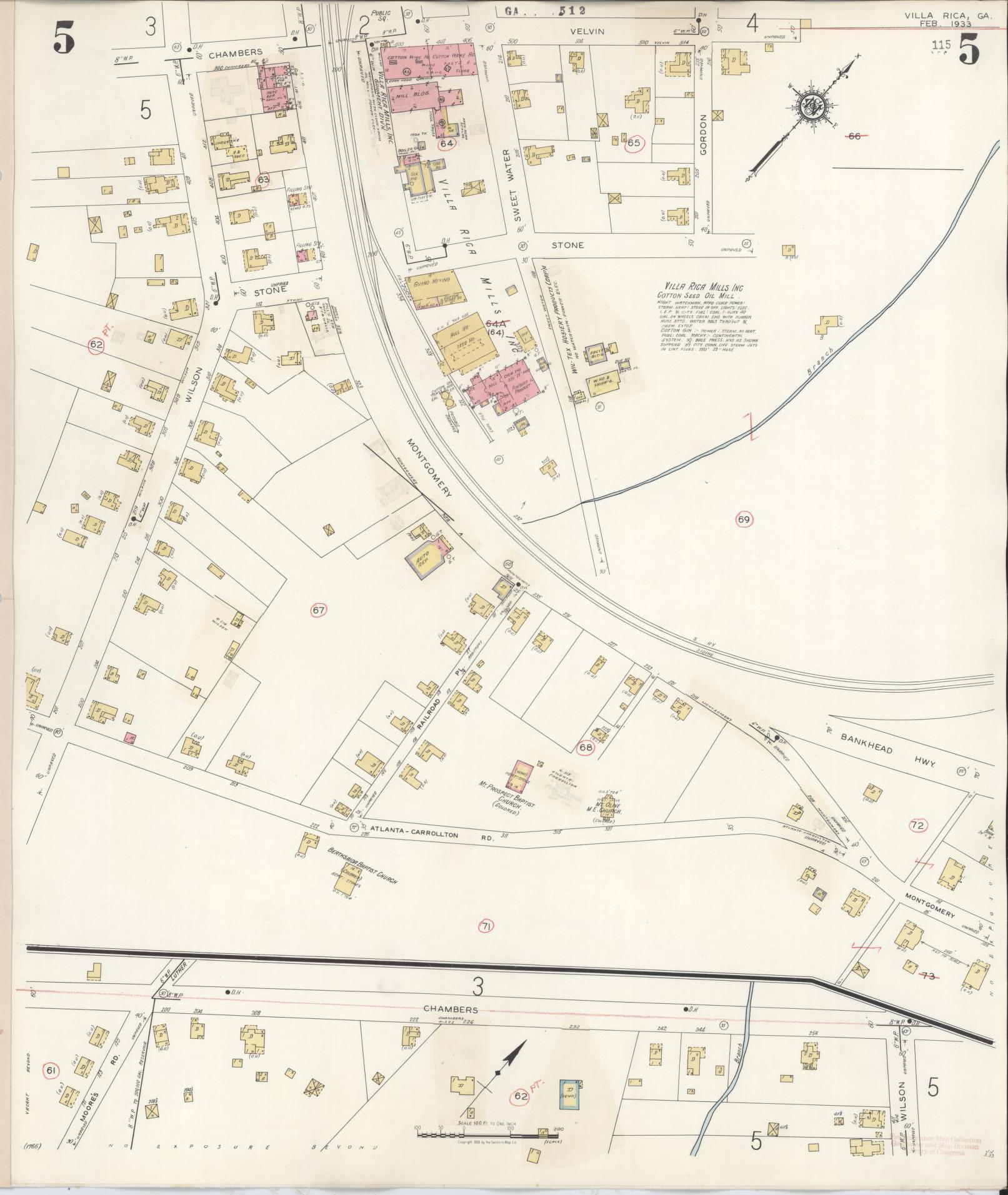 Sanborn Fire Insurance Map from Villa Rica, Carroll County, Georgia (1944), Sheet #0005 - Complete Map Set gallery image, historic Sanborn map, vintage wall art, Georgia Georgia