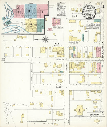 Sanborn Fire Insurance Map from Roseburg, Douglas County, Oregon (1892), Sheet #0001 - Complete Map Set gallery image, historic Sanborn map, vintage wall art, Oregon Oregon