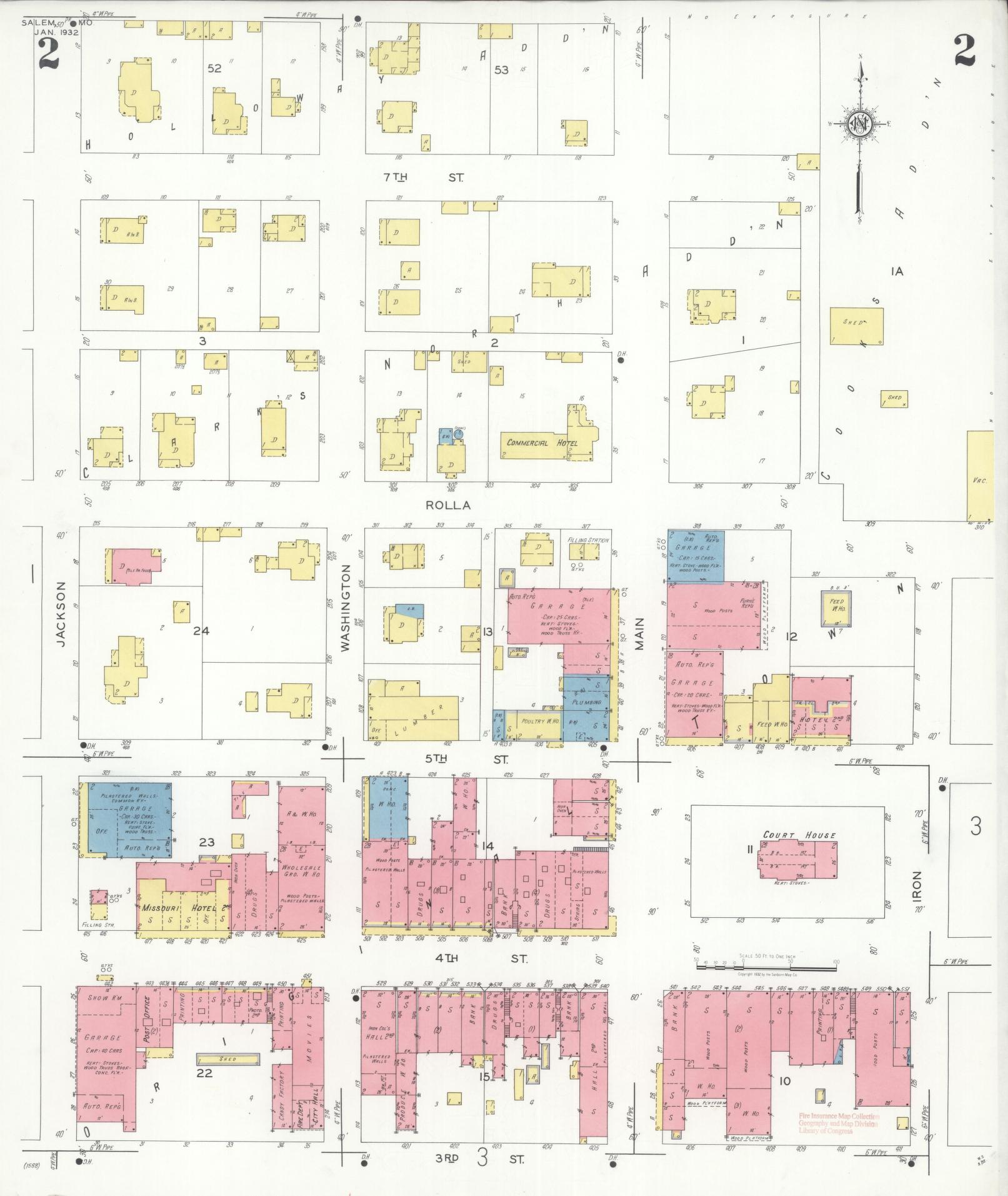 Sanborn Fire Insurance Map from Salem, Dent County, Missouri (1932), Sheet #0002 - Complete Map Set gallery image, historic Sanborn map, vintage wall art, Missouri Missouri