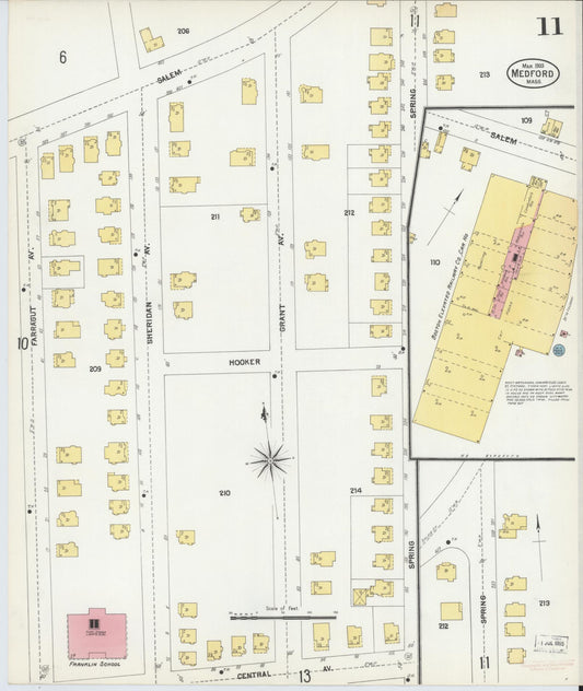 Sanborn Fire Insurance Map from Medford, Middlesex County, Massachusetts (1903), Sheet #0011 - Historic Sanborn Fire Insurance Map Print, vintage old map wall art, antique decor, genealogy gift, Massachusetts Massachusetts map
