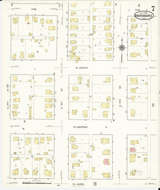 Sanborn Fire Insurance Map from Independence, Montgomery County, Kansas (1916), Sheet #0007 - Historic Sanborn Fire Insurance Map Print, vintage old map wall art, antique decor, genealogy gift, Kansas Kansas map