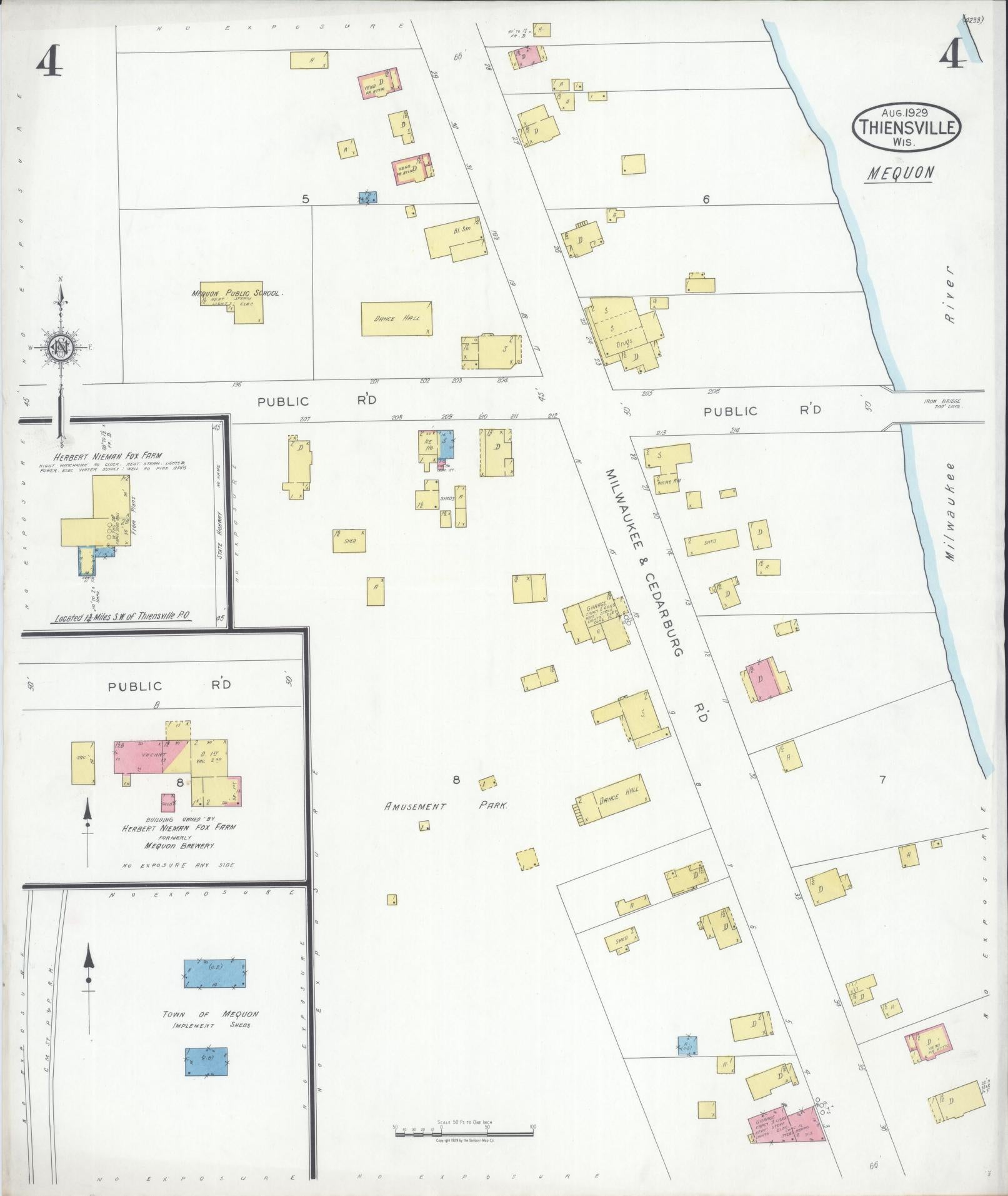 Sanborn Fire Insurance Map from Thiensville, Ozaukee County, Wisconsin (1929), Sheet #0004 - Complete Map Set gallery image, historic Sanborn map, vintage wall art, Wisconsin Wisconsin