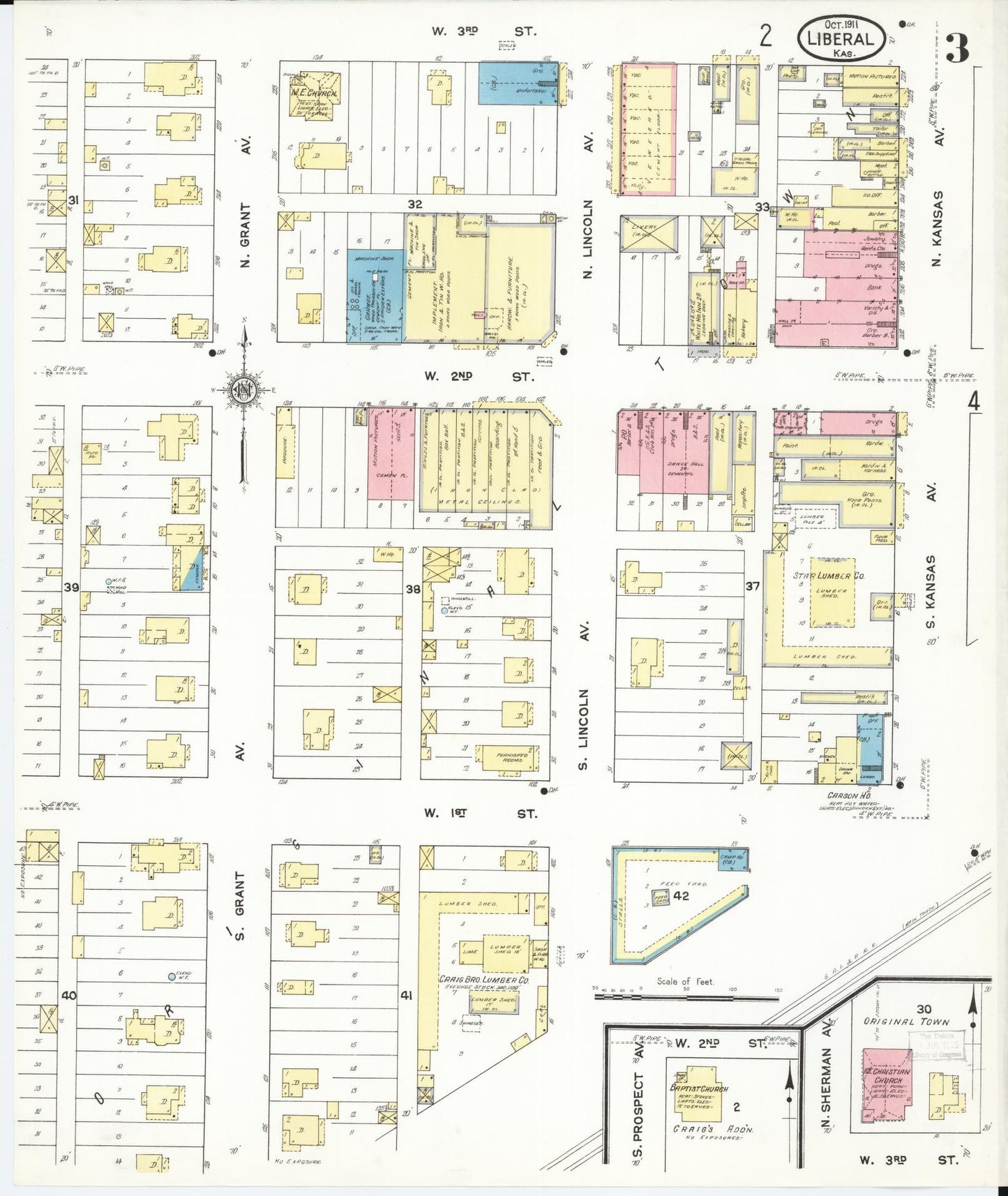 Sanborn Fire Insurance Map from Liberal, Seward County, Kansas (1911), Sheet #0003 - Complete Map Set gallery image, historic Sanborn map, vintage wall art, Kansas Kansas