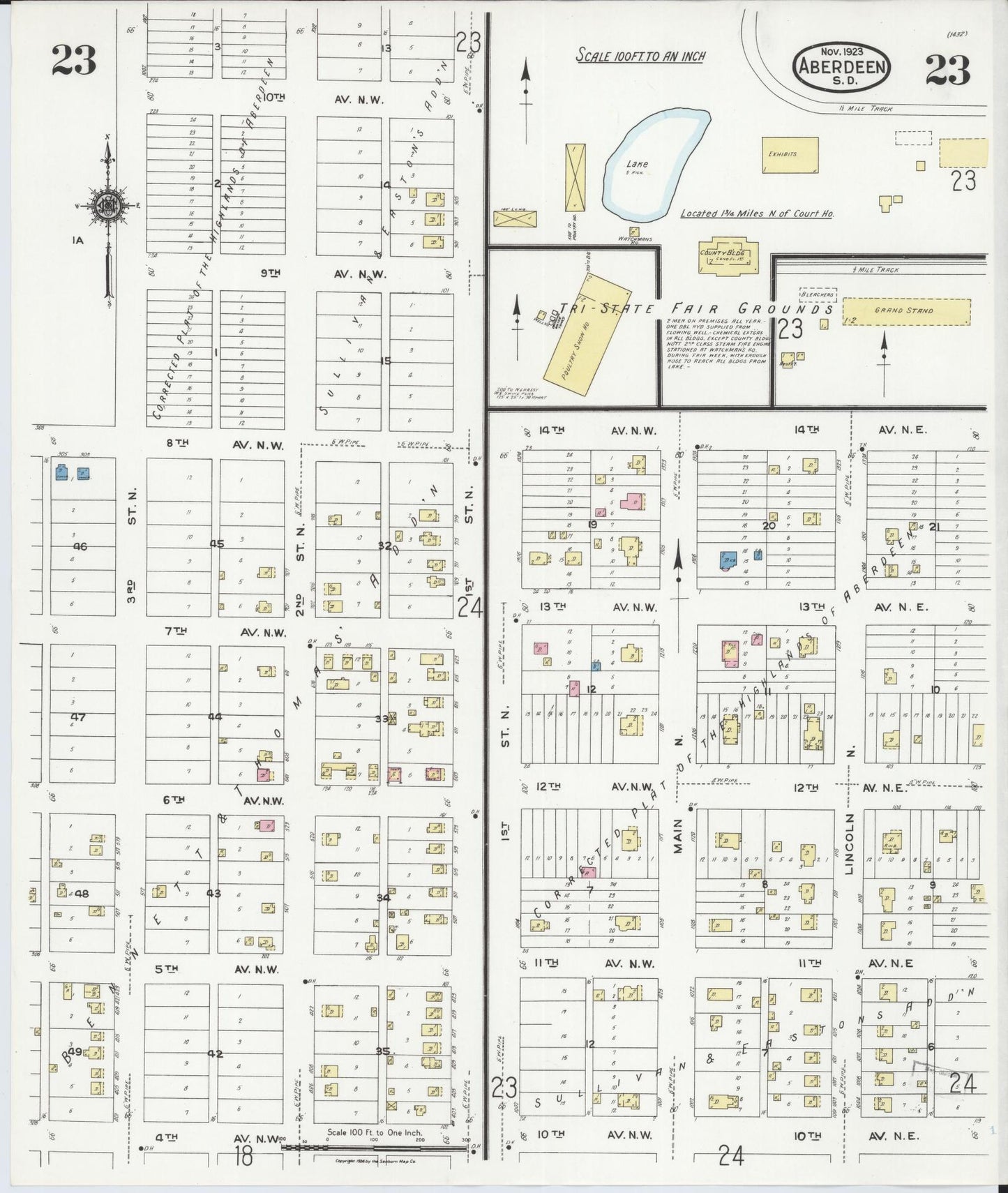 Sanborn Fire Insurance Map from Aberdeen, Brown County, South Dakota (1923), Sheet #0023 - Complete Map Set gallery image, historic Sanborn map, vintage wall art, South Dakota South Dakota