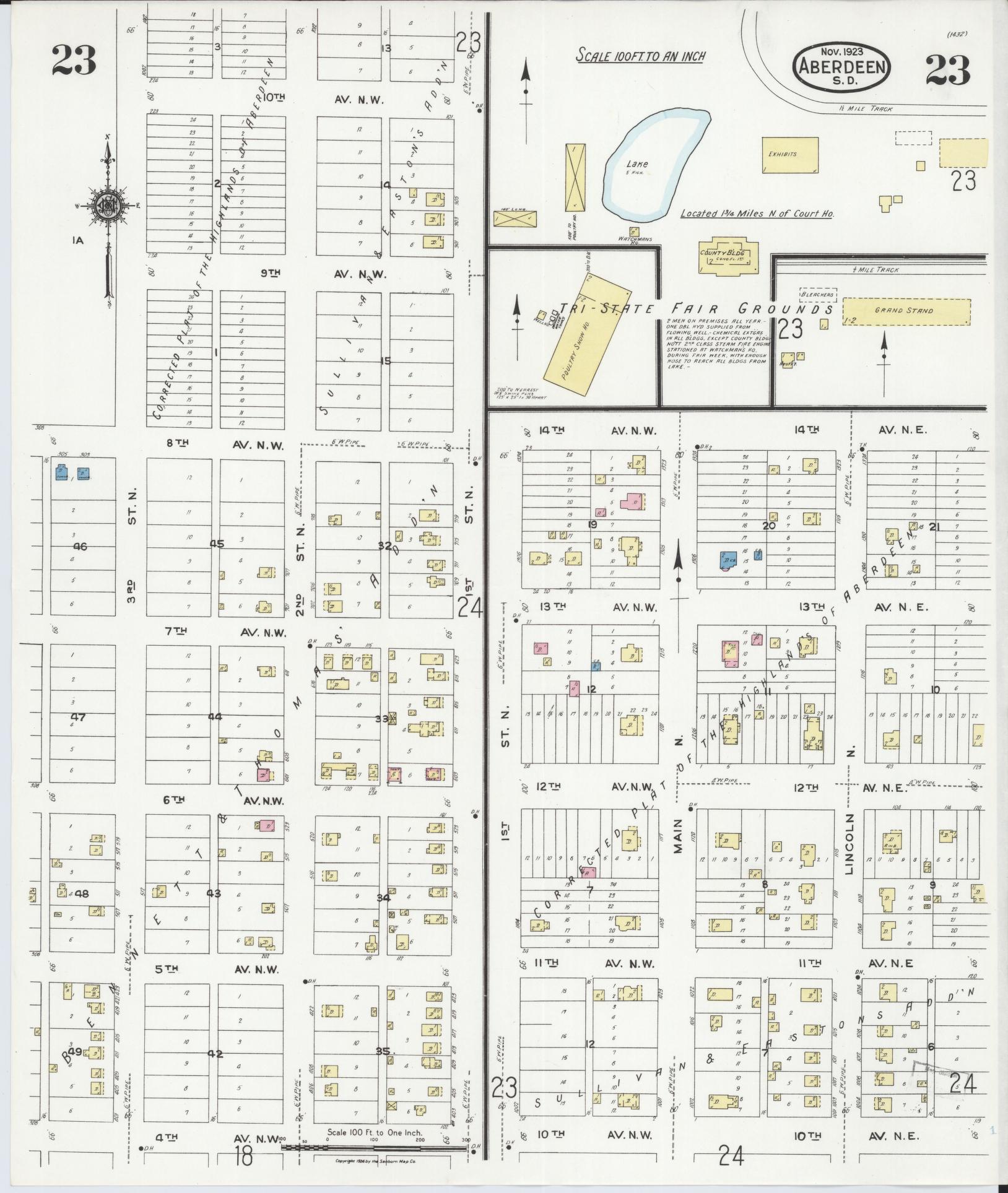 Sanborn Fire Insurance Map from Aberdeen, Brown County, South Dakota (1923), Sheet #0023 - Complete Map Set gallery image, historic Sanborn map, vintage wall art, South Dakota South Dakota