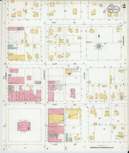 Sanborn Fire Insurance Map from Maryville, Nodaway County, Missouri (1900), Sheet #0002 - Historic Sanborn Fire Insurance Map Print, vintage old map wall art, antique decor, genealogy gift, Missouri Missouri map