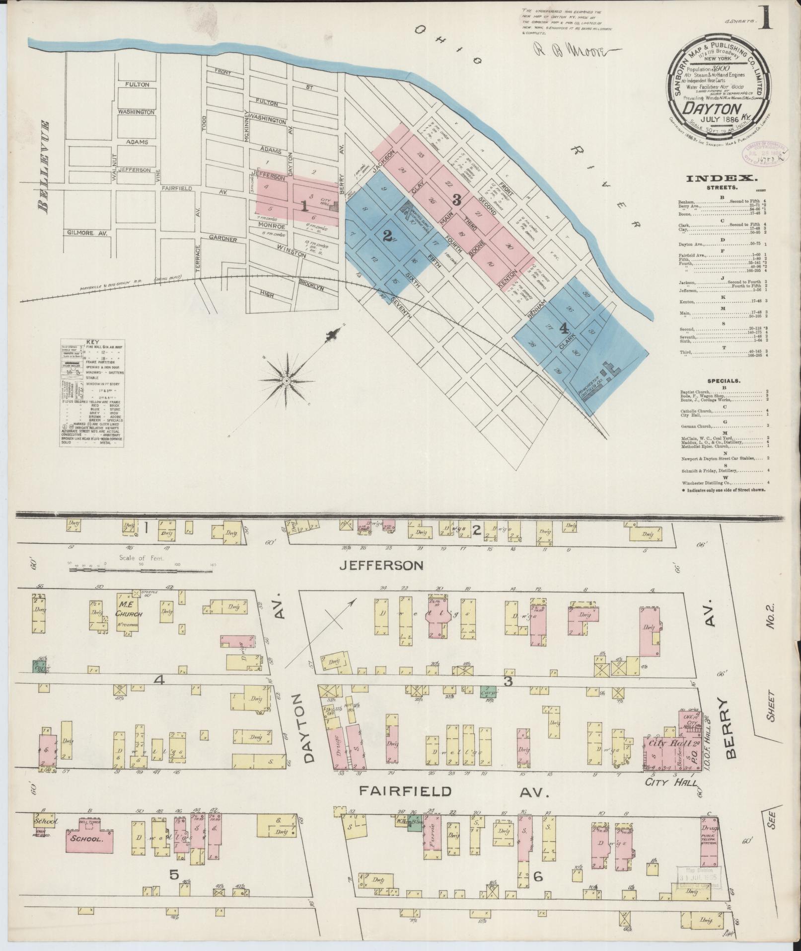 Sanborn Fire Insurance Map from Dayton, Campbell County, Kentucky (1886), Sheet #0001 - Complete Map Set gallery image, historic Sanborn map, vintage wall art, Kentucky Kentucky