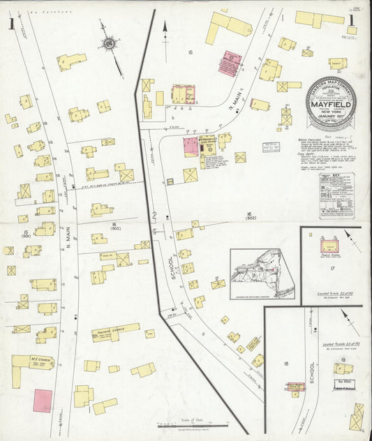 Sanborn Fire Insurance Map from Mayfield, Fulton County, New York (1927), Sheet #0001 - Historic Sanborn Fire Insurance Map Print, vintage old map wall art, antique decor, genealogy gift, New York New York map