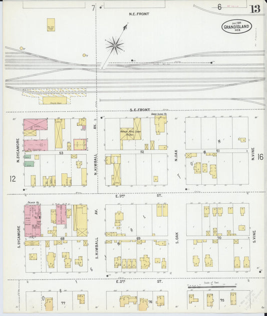 Sanborn Fire Insurance Map from Grand Island, Hall County, Nebraska (1899), Sheet #0013 - Historic Sanborn Fire Insurance Map Print, vintage old map wall art, antique decor, genealogy gift, Nebraska Nebraska map