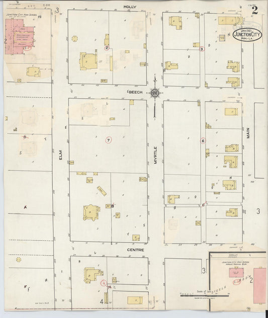 Sanborn Fire Insurance Map from Junction City, Union County. Clairborne And Union Parishes  La., Arkansas (1933), Sheet #0002 - Historic Sanborn Fire Insurance Map Print, vintage old map wall art, antique decor, genealogy gift, Arkansas Arkansas map