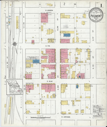 Sanborn Fire Insurance Map from Piedmont, Wayne County, Missouri (1920), Sheet #0001 - Complete Map Set gallery image, historic Sanborn map, vintage wall art, Missouri Missouri