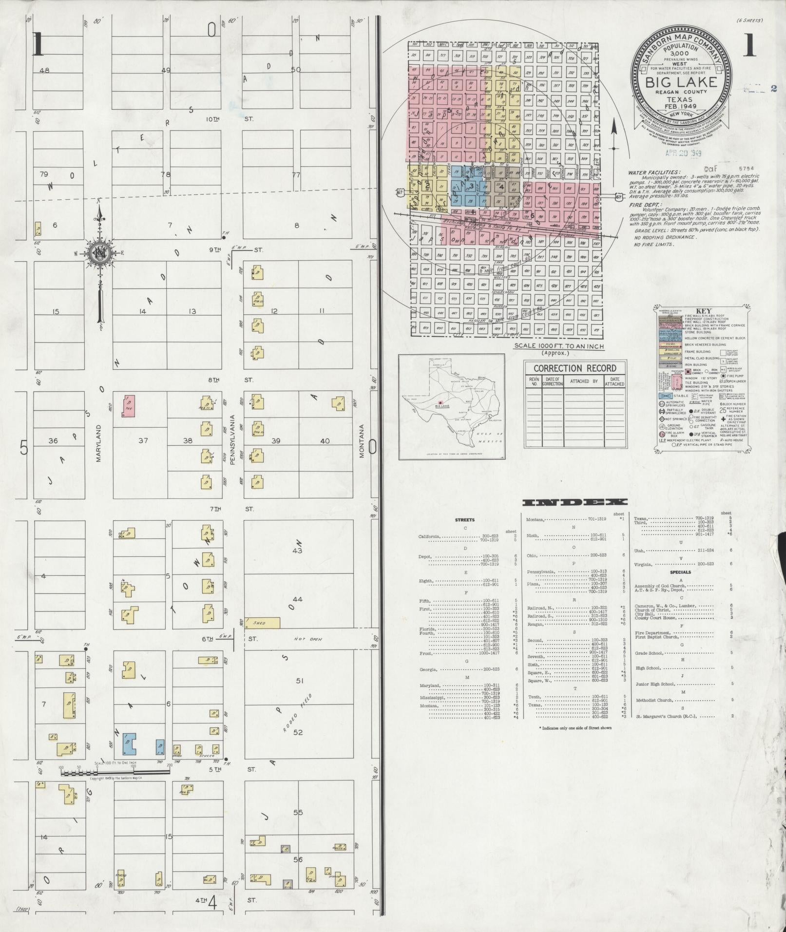 Sanborn Fire Insurance Map from Big Lake, Reagan County, Texas. (1949) – Historic Sanborn Fire Insurance Map Print