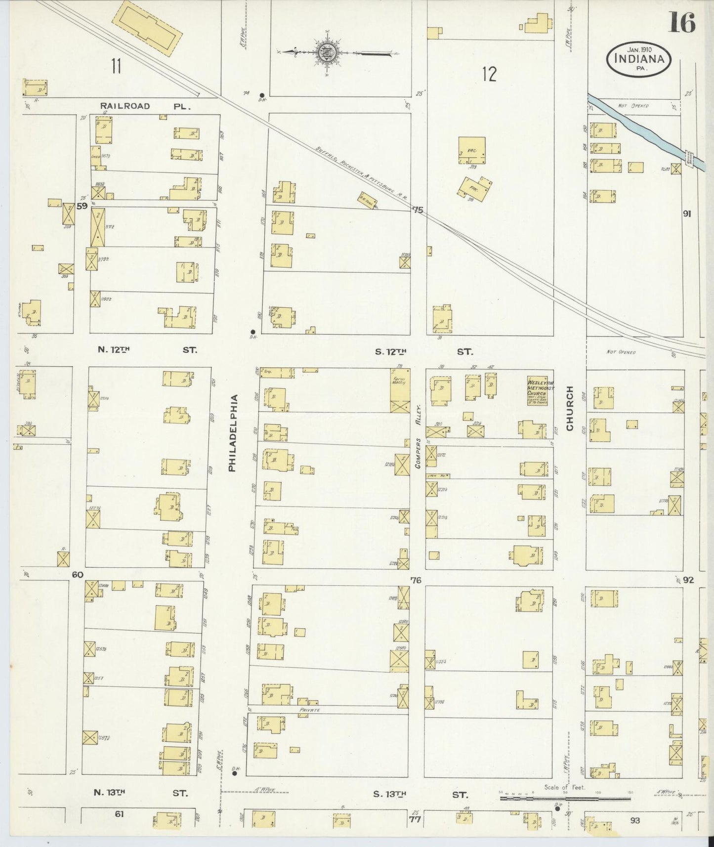 Sanborn Fire Insurance Map from Indiana, Indiana County, Pennsylvania (1910), Sheet #0016 - Historic Sanborn Fire Insurance Map Print, vintage old map wall art, antique decor, genealogy gift, Sanborn Fire Insurance Map from Indiana Indiana map