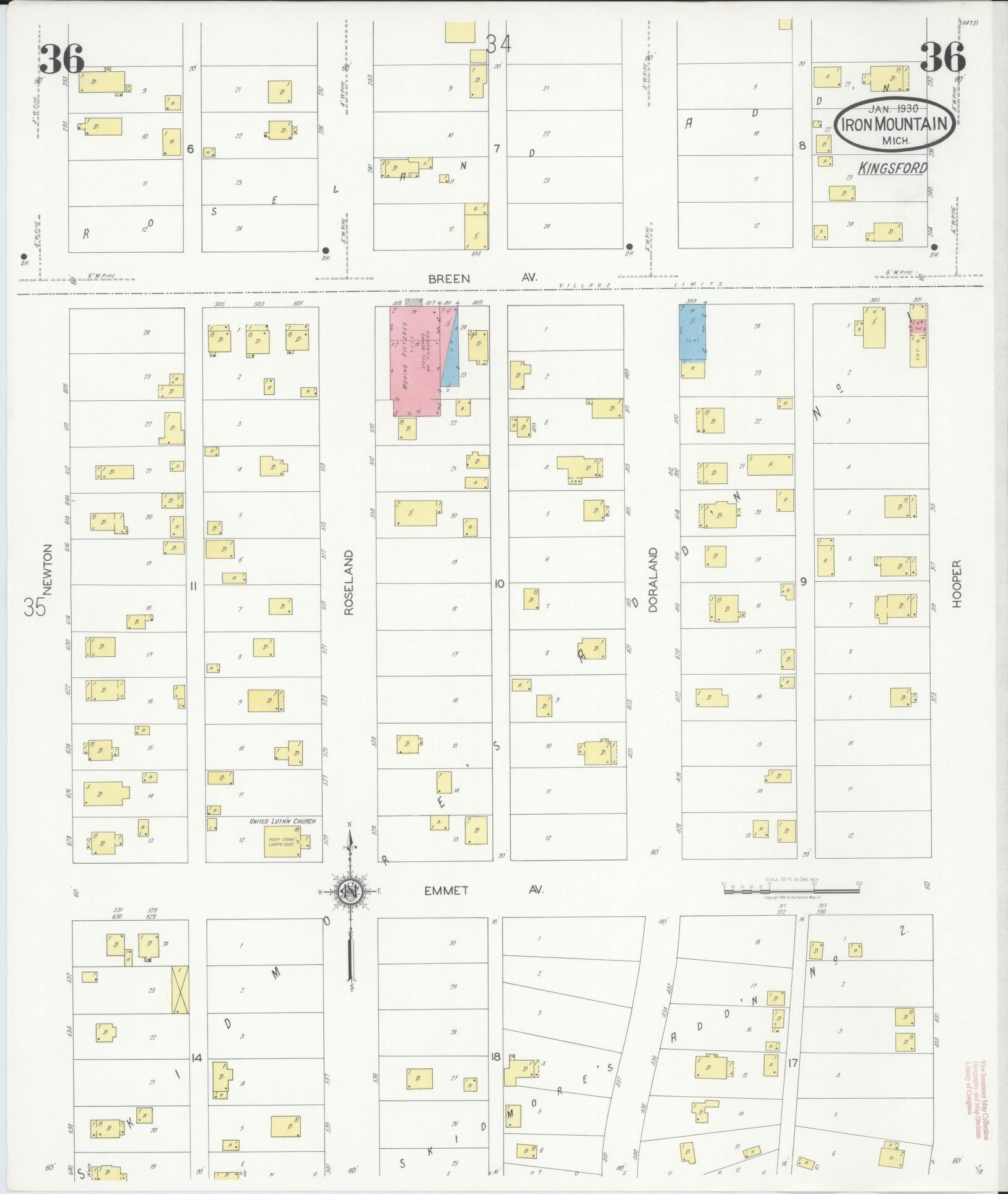 Sanborn Fire Insurance Map from Iron Mountain, Dickinson County, Michigan (1930), Sheet #0036 - Complete Map Set gallery image, historic Sanborn map, vintage wall art, Michigan Michigan