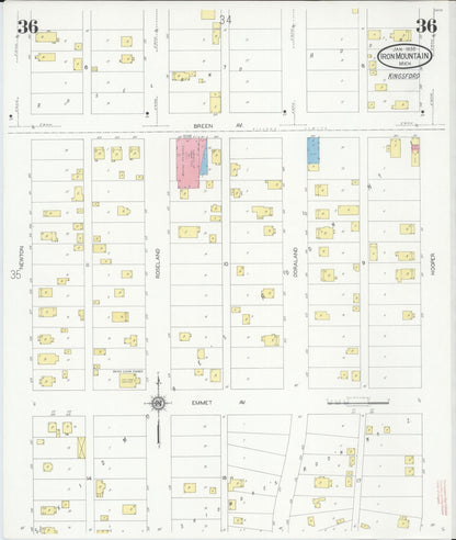 Sanborn Fire Insurance Map from Iron Mountain, Dickinson County, Michigan (1930), Sheet #0036 - Complete Map Set gallery image, historic Sanborn map, vintage wall art, Michigan Michigan