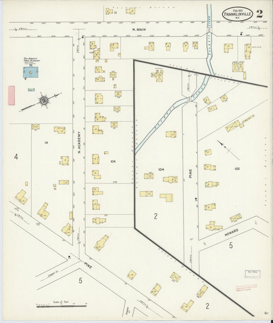 Sanborn Fire Insurance Map from Franklinville, Cattaraugus County, New York (1912), Sheet #0002 - Historic Sanborn Fire Insurance Map Print, vintage old map wall art, antique decor, genealogy gift, New York New York map