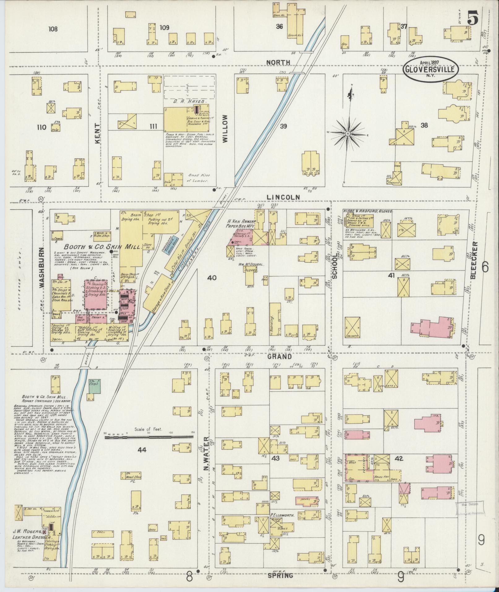 Sanborn Fire Insurance Map from Gloversville, Fulton County, New York (1897), Sheet #0005 - Historic Sanborn Fire Insurance Map Print, vintage old map wall art, antique decor, genealogy gift, New York New York map