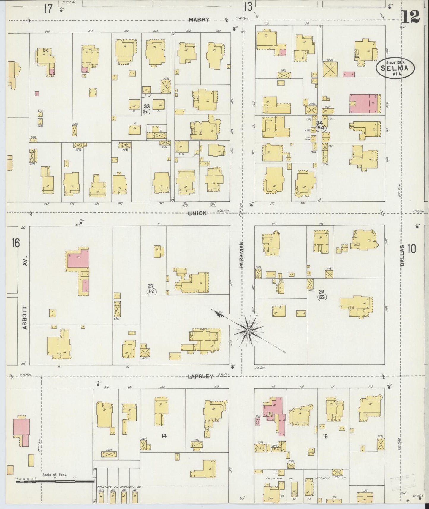 Sanborn Fire Insurance Map from Selma, Dallas County, Alabama (1903), Sheet #0012 - Complete Map Set gallery image, historic Sanborn map, vintage wall art, Alabama Alabama