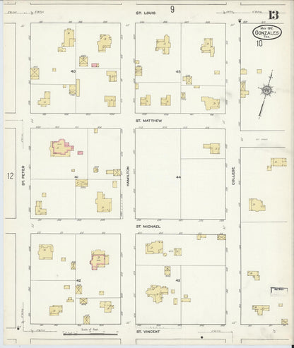 Sanborn Fire Insurance Map from Gonzales, Gonzales County, Texas (1912), Sheet #0013 - Complete Map Set gallery image, historic Sanborn map, vintage wall art, Texas Texas