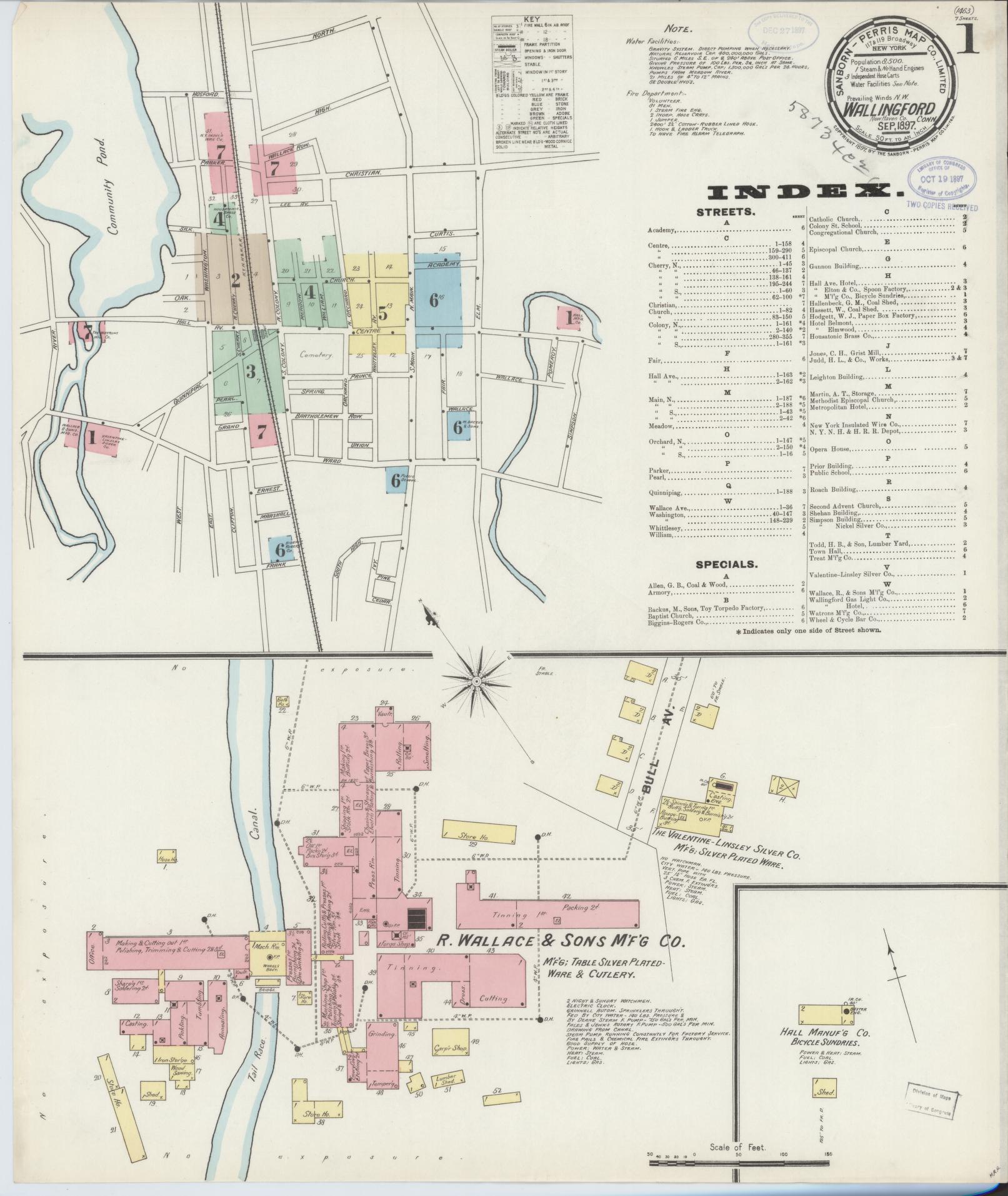 Sanborn Fire Insurance Map from Wallingford, New Haven County, Connecticut (1897), Sheet #0001 - Complete Map Set gallery image, historic Sanborn map, vintage wall art, Connecticut Connecticut