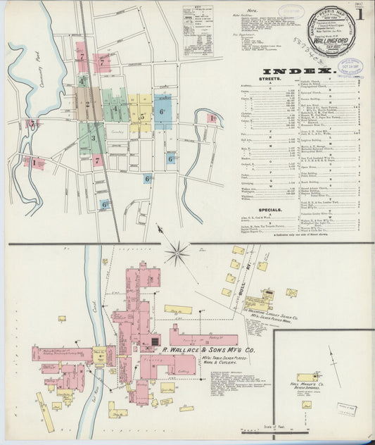 Sanborn Fire Insurance Map from Wallingford, New Haven County, Connecticut (1897), Sheet #0001 - Complete Map Set gallery image, historic Sanborn map, vintage wall art, Connecticut Connecticut