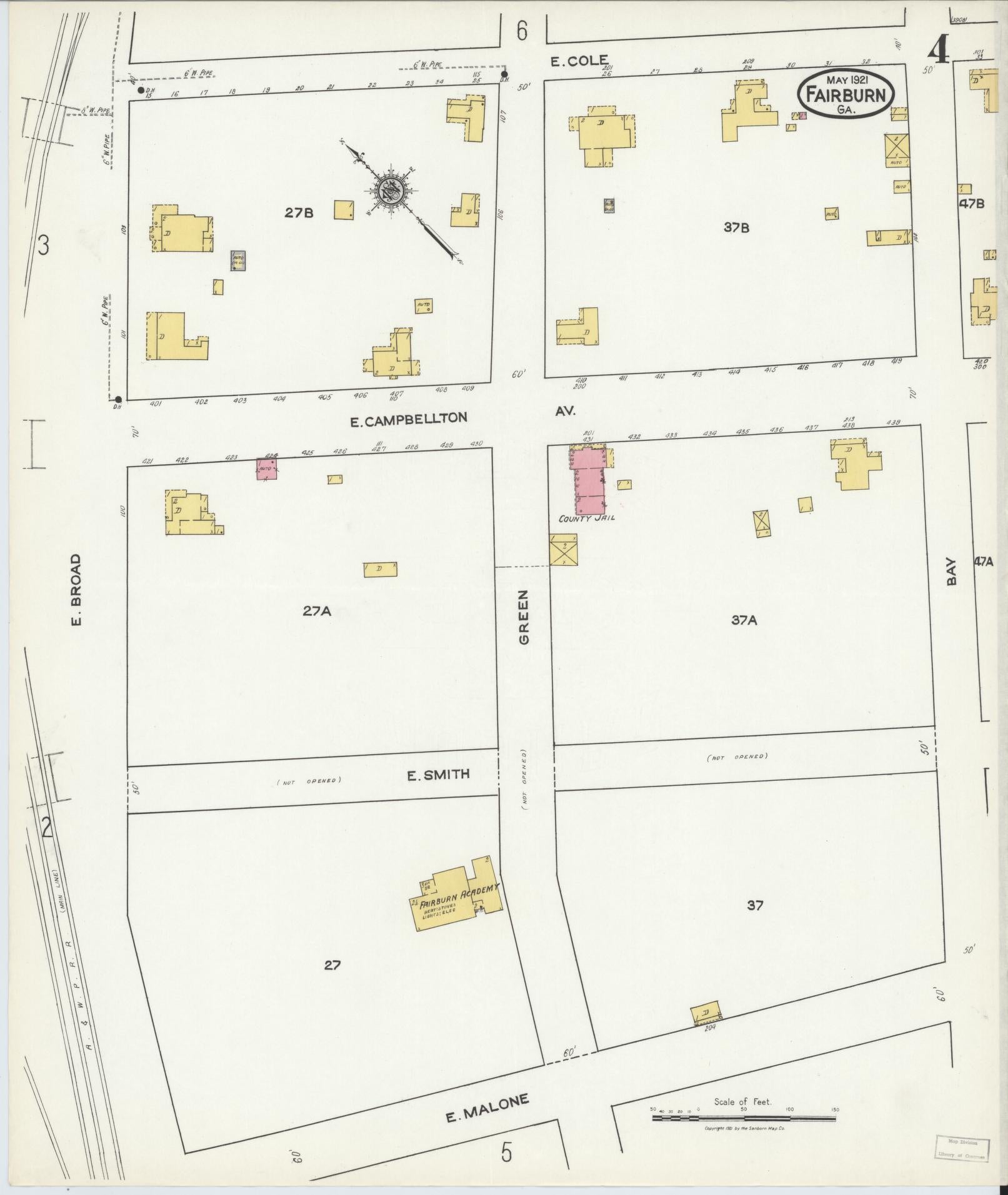 Sanborn Fire Insurance Map from Fairburn, Fulton County, Georgia (1921), Sheet #0004 - Complete Map Set gallery image, historic Sanborn map, vintage wall art, Georgia Georgia